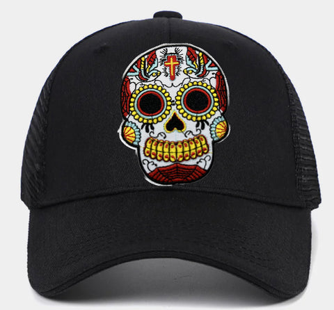 Boné Trucker Cap Rede Bordado Caveira Mexicana Mexican Skull