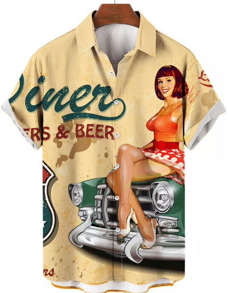 Camisa Pin up Classic Car Hawaii Style havaiana