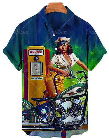 Camisa Pin up Harley Davidson Hawaii Style havaiana